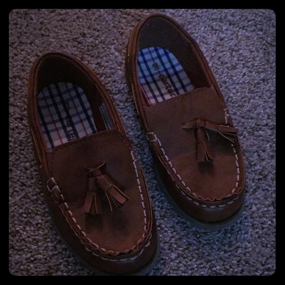 Carters brown faux leather loafers.